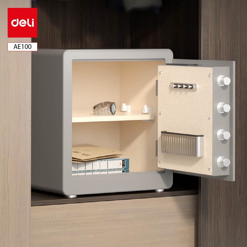 ديلي خزنة معدنية باب مسطح - حماية (أرقام -بصمة-مفتاح) - 15 كغ - 40*31*30 سم - رمادي - AE100